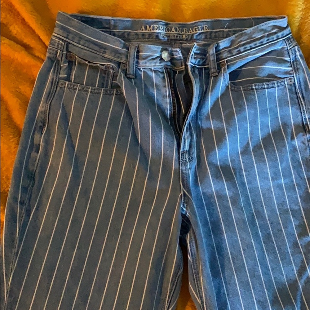 Striped Blue & White Mom Jeans